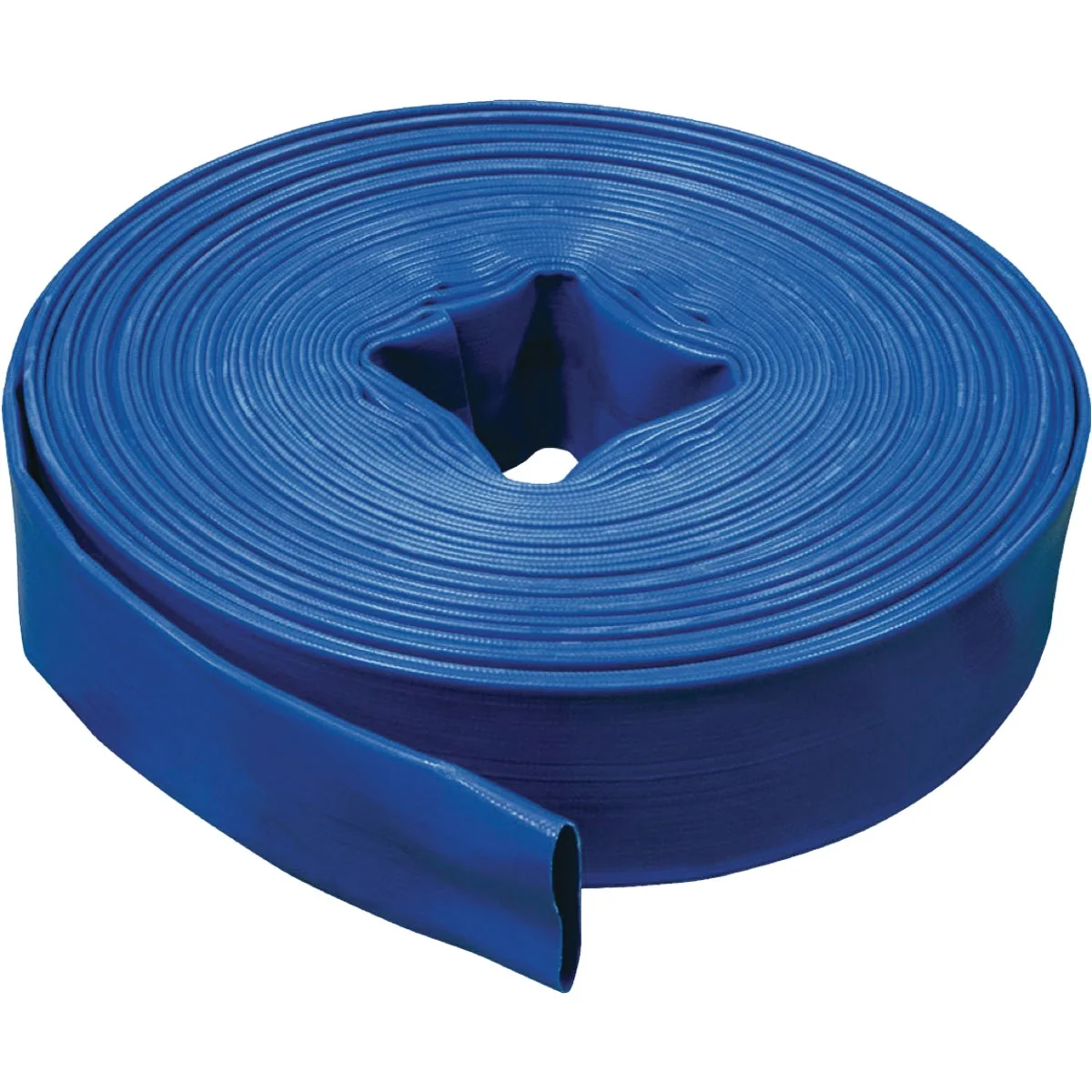 Efficient Apache 2 In. x 100 Ft. Blue Reinforced PVC Lay Flat Discharge Hose Bulk Recyclable