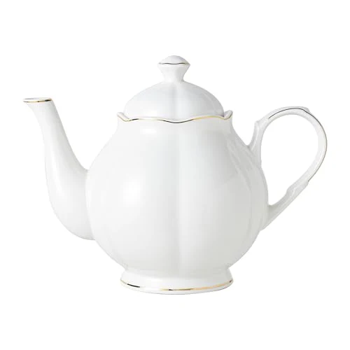 Fast 34oz White Porcelain Teapot with Gold Trim Stylish