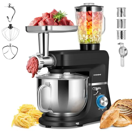 Secure 6-in-1 Stand Mixer 8.5-Quart Tilt-Head Mixer 10 Speeds Black Lightweight