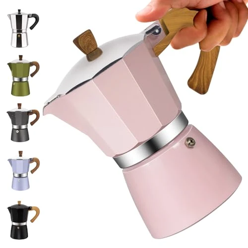 Fast 12 Cup Aluminum Moka Pot Classic Stovetop Espresso Coffee Maker 600ml 20oz Coffeemaker Percolator Mocha Pot Greca Coffee Maker Cafe Makers for Italian and Cuban Café Brewing Pink Modern
