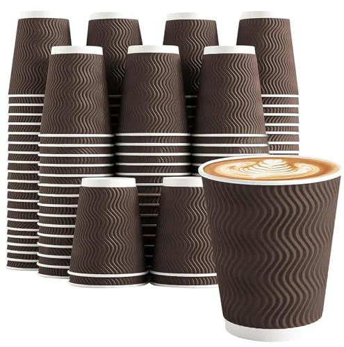 Artisan 120 Pack 10 oz Insulated Disposable Paper Coffee Cups Brown 120 Count Minimalist