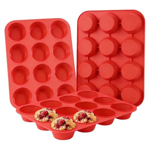 Long-Lasting Silicone Muffin Pan 3 Pack Regular 12 Cup Muffin Tin for Baking Banana Muffins Cupcakes Egg Muffins 3 Count Superior