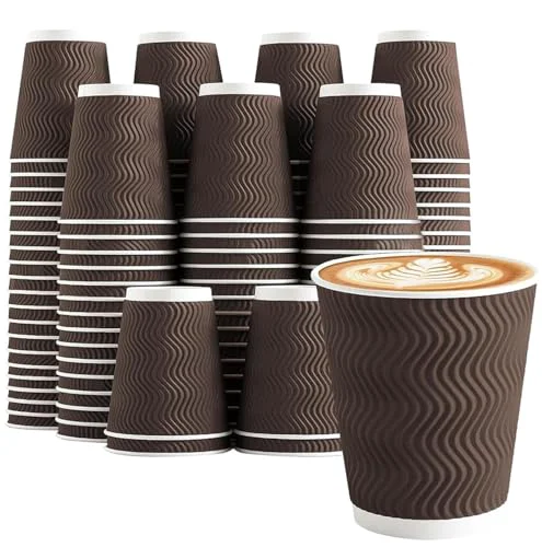 Sustainable 150 Pack 8 oz Disposable Paper Coffee Cups Insulated Brown 150 Count Pure