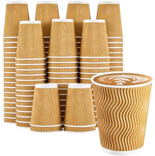 Secure 120 Pack 10 oz Insulated Disposable Paper Coffee Cups Champagne 120 Count World-Class
