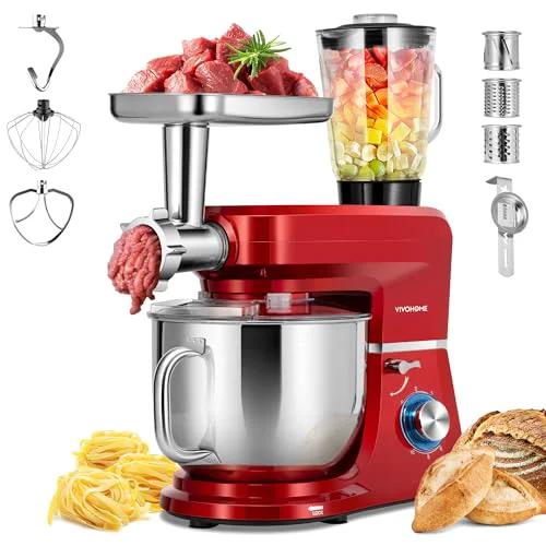 Traditional 6-in-1 Stand Mixer 8.5-Quart Tilt-Head Mixer 10 Speeds Red Advanced
