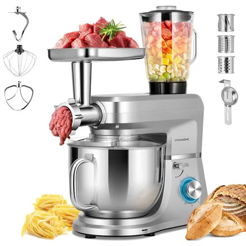 Contemporary 6-in-1 Stand Mixer 8.5-Quart Tilt-Head Mixer 10 Speeds Silver Genuine