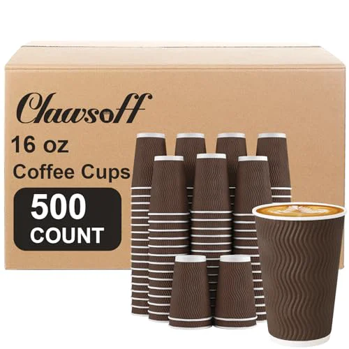 Solid 500 Pack 16oz Insulated Disposable Paper Coffee Cups Brown 500 Count Effective