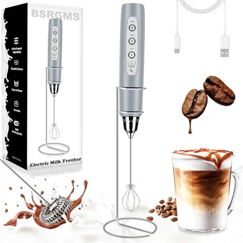 Powerful Milk Frother Wand Rechargeable Handheld Whisk Coffee 3 Speed Adjustable Trusted