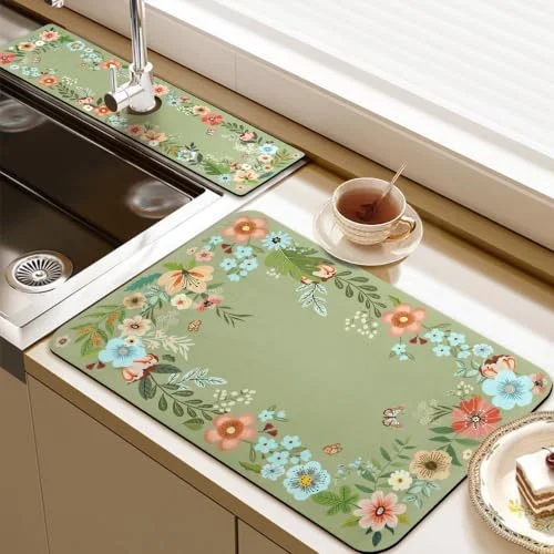 Traditional 19.5 x 12 Dish Drying Mat 24 x 5.5 Sink Splash Guard Sustainable