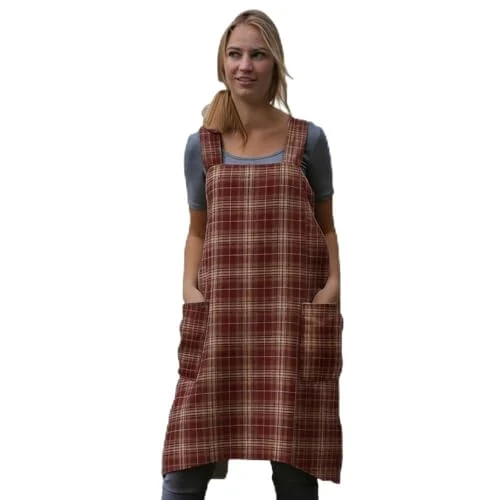 Casual Women's Pinafore Square Apron Baking Cooking Gardening Works Cross Back Cotton Smooth