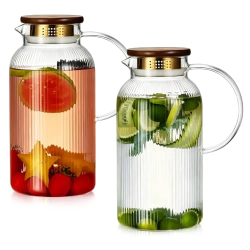 Authentic 2 PACK Glass Pitcher with Lid 2 Count Original Design