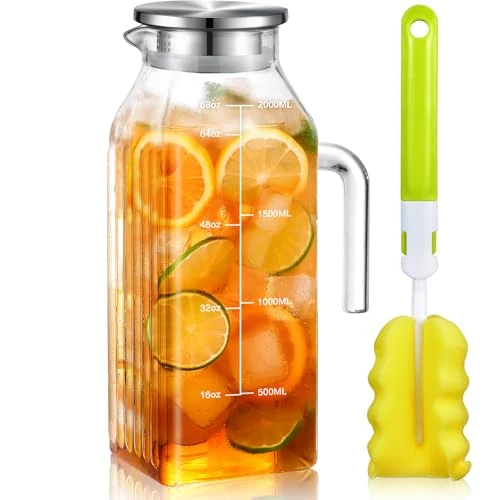 Premium Material 68oz Glass Pitcher with Lid and Handle for Fridge Authentic