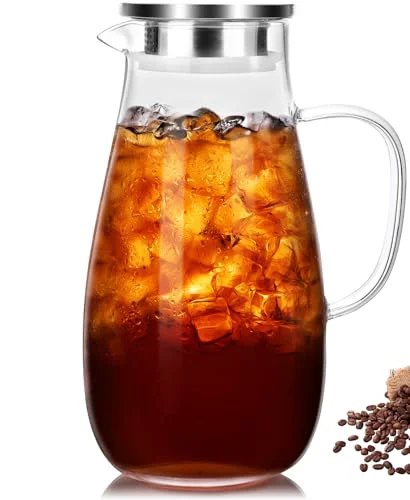 Prestigious 64oz Glass Borosilicate Pitcher with Lid and Handle for Fridge Convenient