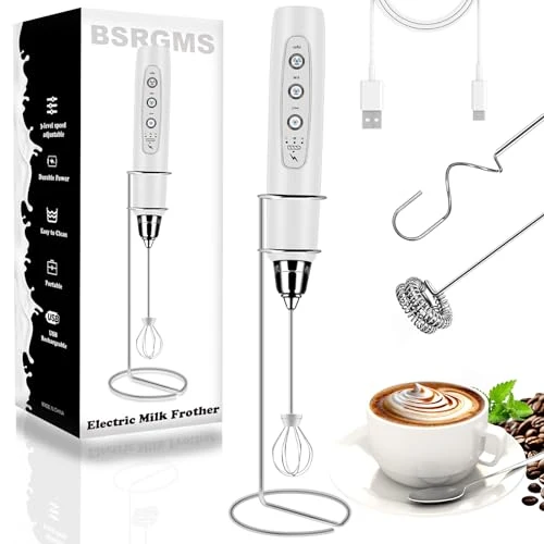 Genuine Milk Frother Wand Rechargeable Handheld Whisk Coffee 3 Speed Adjustable Elegant
