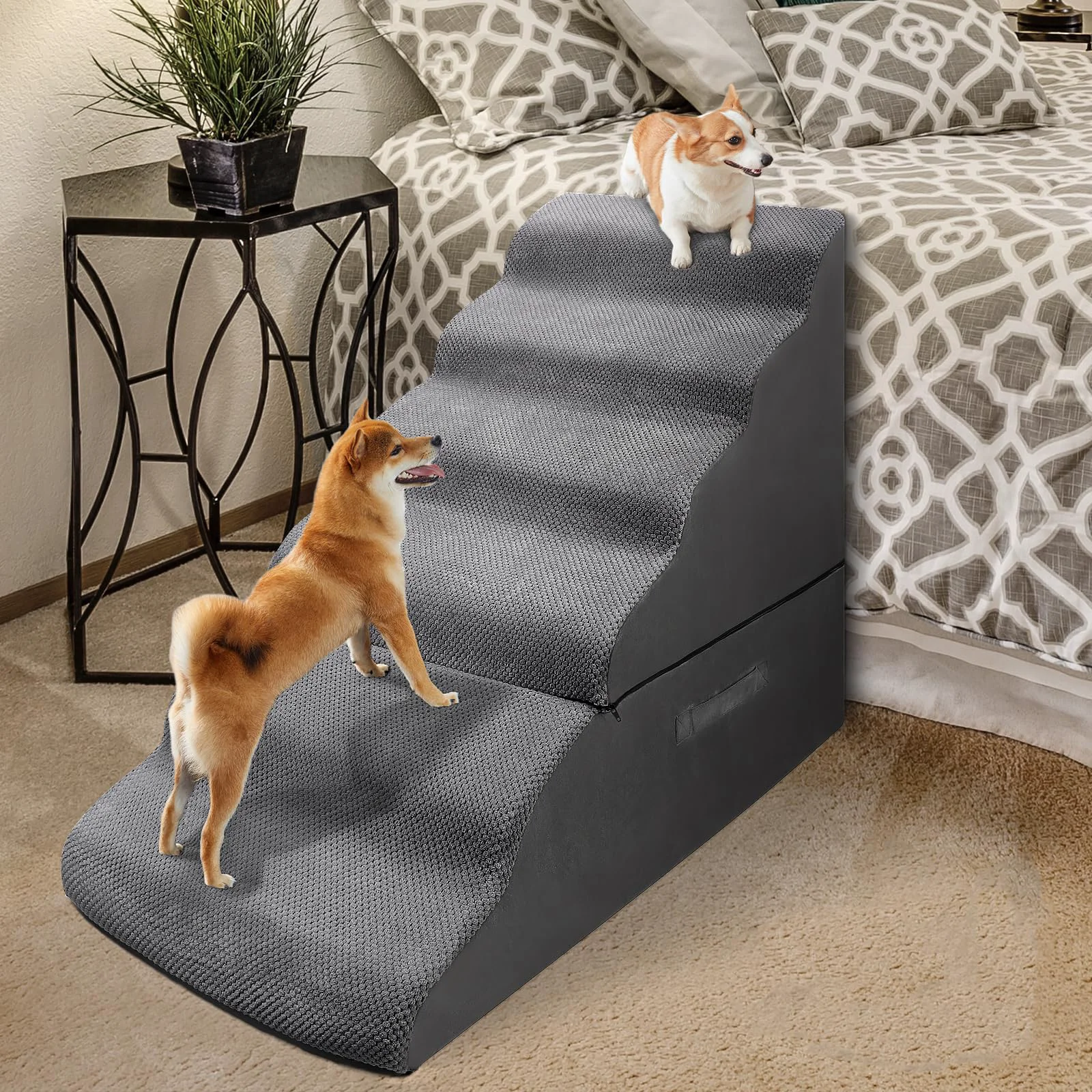 Luxury INRLKIT Dog Stairs Steps for Bed 30-Inch High – Detachable 2–6 Tier Pet Ramp for Small Dogs Cats Grey Modern