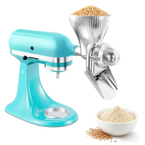 Reusable All Metal Grain Mill Attachment for KitchenAid Stand Mixers with 12 Grind Level Wheat Grinder Flour Mill for Sourdough Baking Advanced