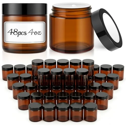 Fashionable 48 Pack 4 oz Green Glass Jars with Lids 48 Count Trendy
