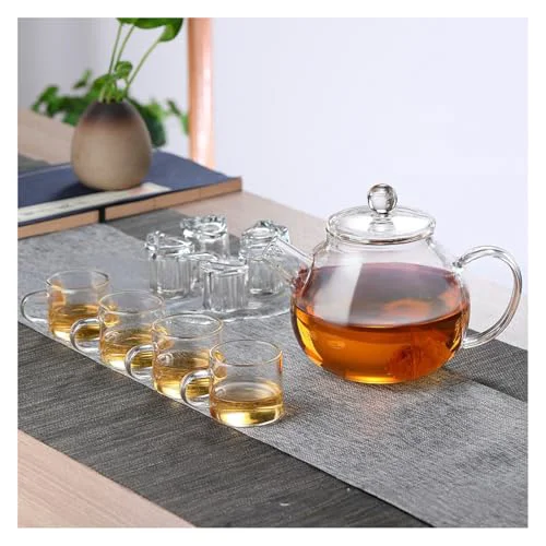 Clean Glass Teapot with Infuser Clear Glass Tea Kettle with 4 Teacups and teapot warmer Proven