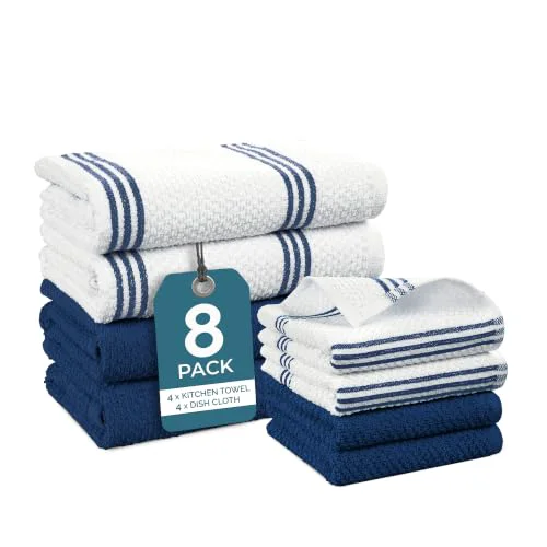 Breathable Kitchen Towel Set 8 Pc 4 Dish Cloths 8 Count Solid