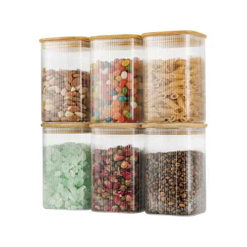 Premium 37oz 1.2Qt Square Glass Storage Containers with Lids 6 6 Count Recyclable
