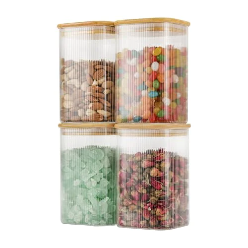 Outstanding 37oz 1.2Qt Square Glass Storage Containers with Lids 4 4 Count Exceptional
