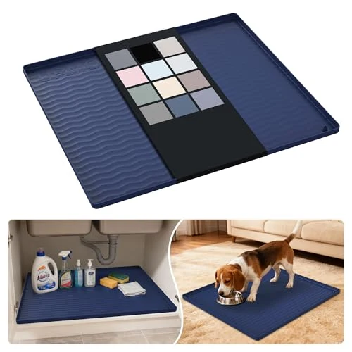 Reusable Waterproof Silicone Under Sink Mat 25'' x 22'' Shelf Liner for Kitchen and Bathroom User-Friendly