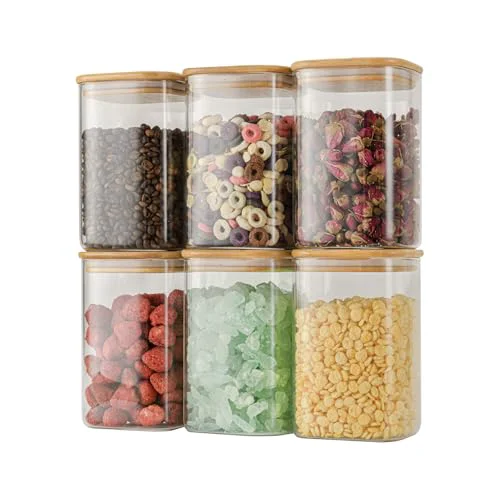 Expertly Made 37oz 1.2Qt 1100ml Square Glass Storage Containers with Lids 6-Pack 6 Count Genuine