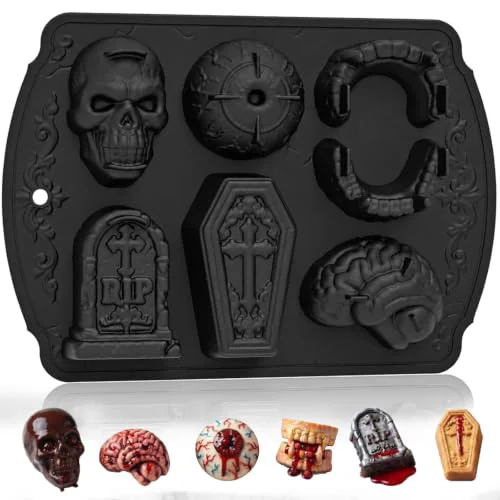 Top-Quality Skull Cake Pizza Pan 6 Spooky Shapes Halloween Silicone Baking Mold Organic