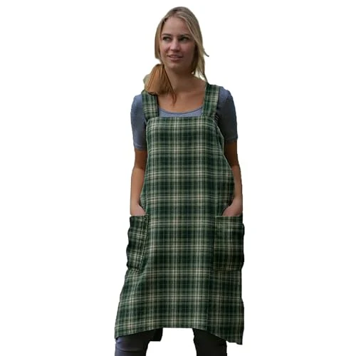 Expertly Made Women's Pinafore Square Apron Baking Cooking Gardening Works Cross Back Cotton Reusable