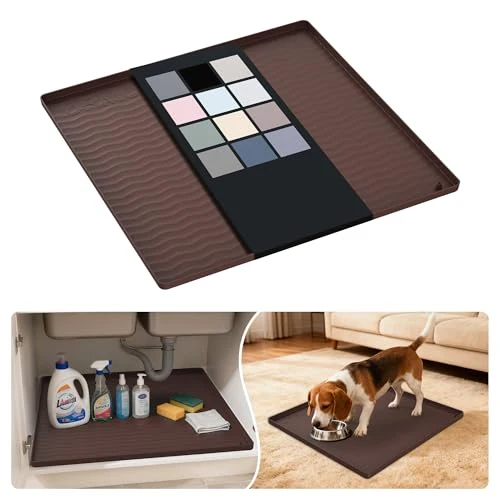 Unique Waterproof Silicone Under Sink Mat 19'' x 19'' Shelf Liner for Kitchen and Bathroom Fashionable