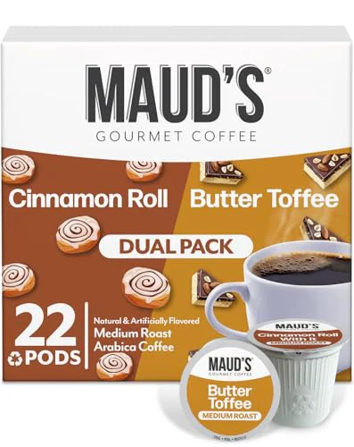 Elegant Cinnamon Roll Butter Toffee Flavored Coffee Pods 22 Count First-Class