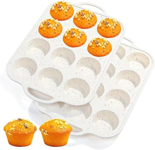 Flexible Silicone Muffin Pan with Metal Reinforced Frame 2 Count Convenient
