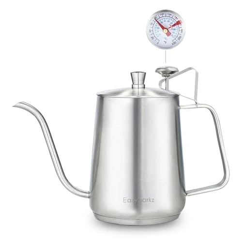 Breathable Gooseneck Pour Over Coffee Kettle 30 fl oz with Thermometer Stainless Steel Hand Drip Coffee Pot With Long Narrow Spout Elegant