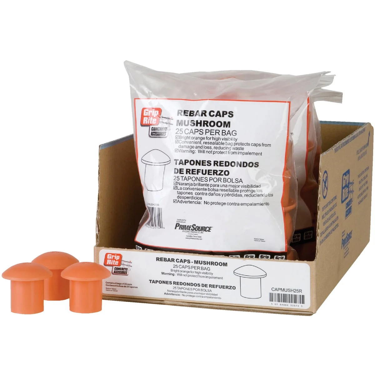 Relaxed Grip-Rite Orange Rebar Cap 25-Pack Recyclable