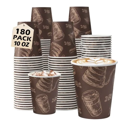Powerful 10 oz 180 Pack Disposable Paper Coffee Cups Hot 180 Count Easy-to-Use