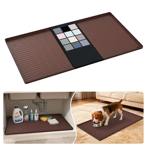 Soft Waterproof Silicone Under Sink Mat 34'' x 19'' Shelf Liner for Kitchen and Bathroom Quality