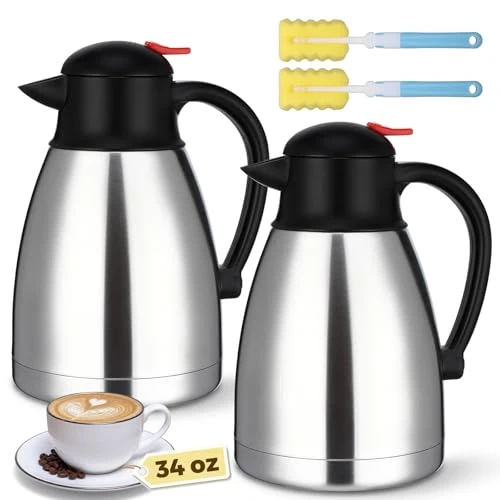 Superior 2 Pcs 34 oz Stainless Steel Thermal Coffee Carafe 2 Count Professional