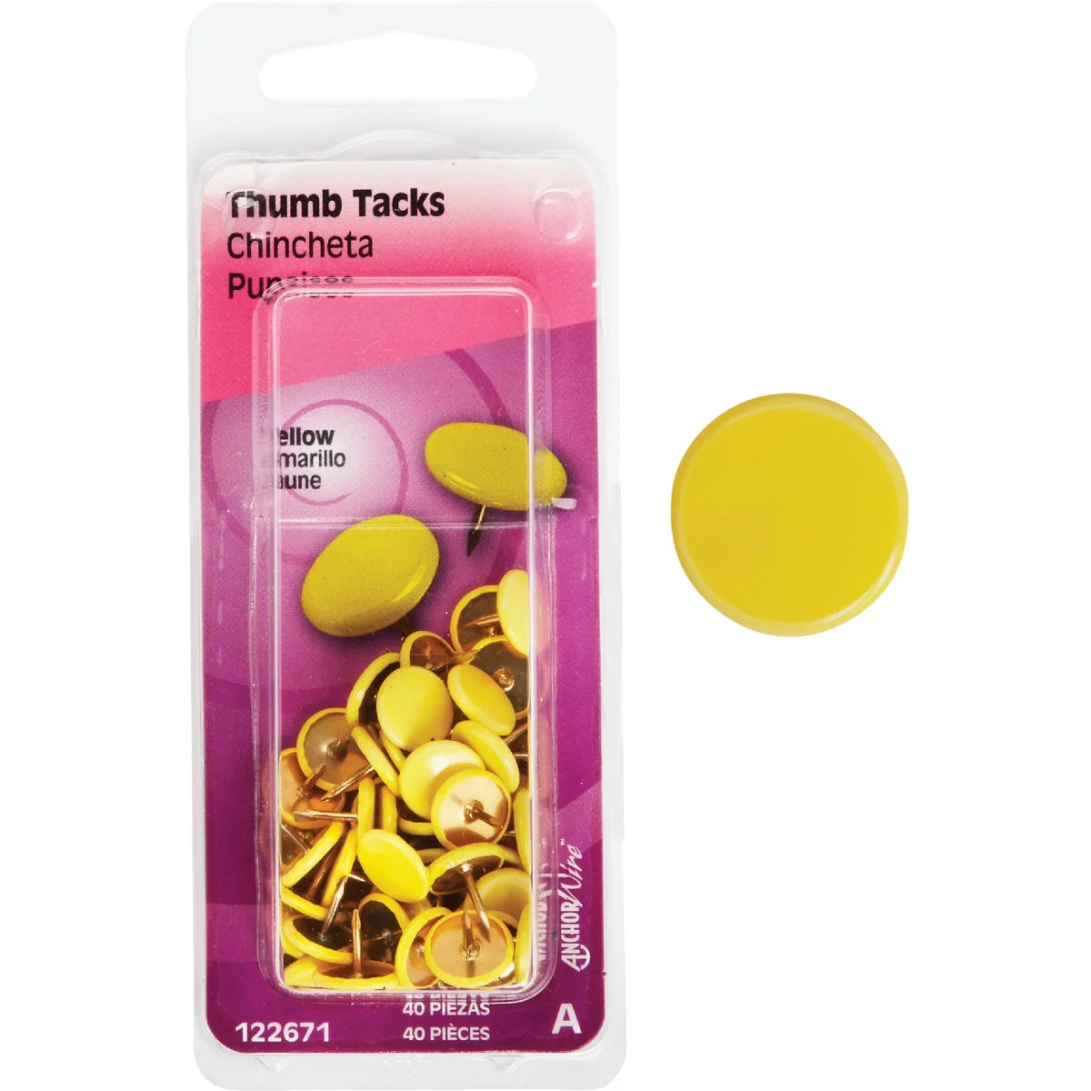 Innovative Hillman Anchor Wire Yellow 23 64 In. x 15 64 In. Thumb Tack 40 Ct. Proven