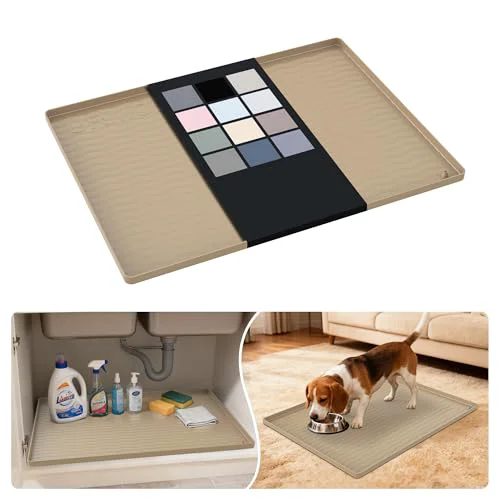 First-Class Waterproof Silicone Under Sink Mat 25'' x 19'' Shelf Liner for Kitchen and Bathroom Natural