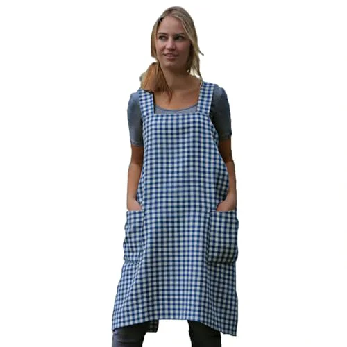 Reusable Women's Pinafore Square Apron Baking Cooking Gardening Works Cross Back Cotton Organic