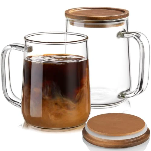 Modern Large Glass Coffee Mugs 2 Count Long-Lasting