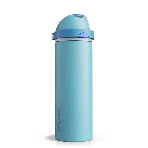 Green Insulated Water Bottle with Straw Modern