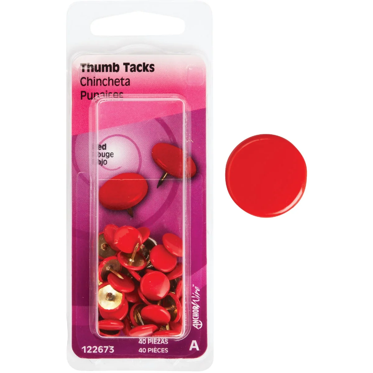 Reliable Hillman Anchor Wire Red 23 64 In. x 15 64 In. Thumb Tack 40 Ct. Unique