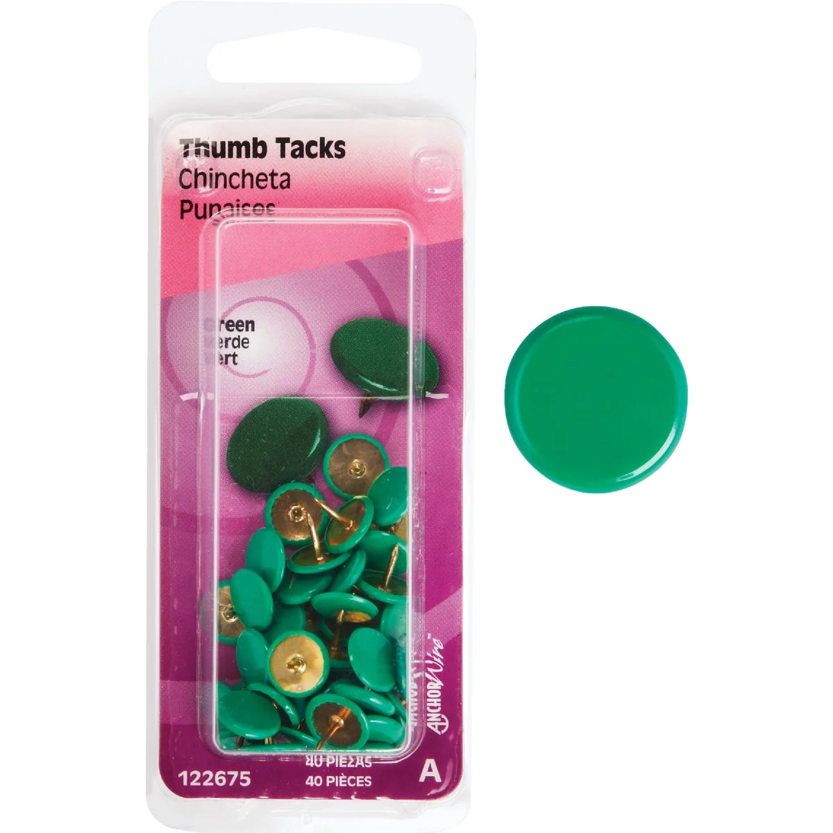 Eco-Friendly Hillman Anchor Wire Green 23 64 In. x 15 64 In. Thumb Tack 40 Ct. Secure
