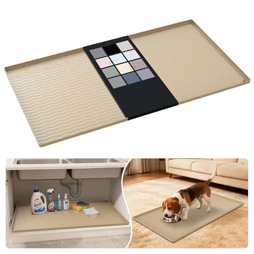 Soft Waterproof Silicone Under Sink Mat 40'' x 22'' Shelf Liner for Kitchen and Bathroom Dependable