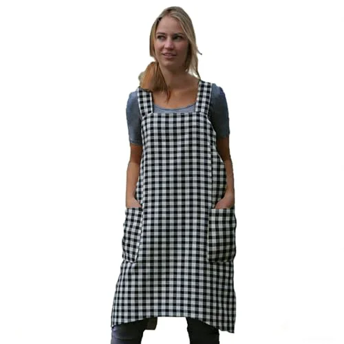 Expertly Made Women's Pinafore Square Apron Baking Cooking Gardening Works Cross Back Cotton Fashionable