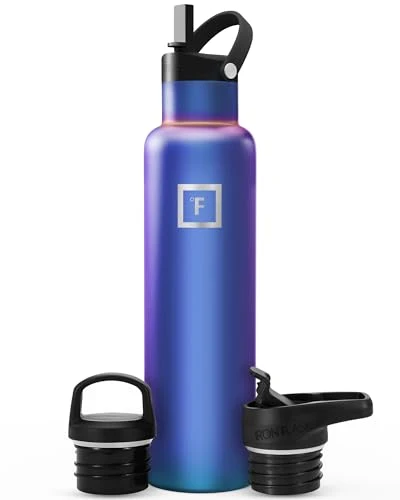 Secure 24 oz Narrow Mouth Water Bottle with 3 Lids Solid