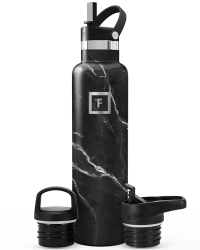 Sophisticated 24 oz Narrow Mouth Water Bottle with 3 Lids Casual
