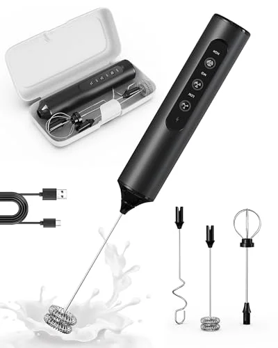 Recyclable 3 Speed Rechargeable Electric Milk Frother Handheld Foam Maker Organic
