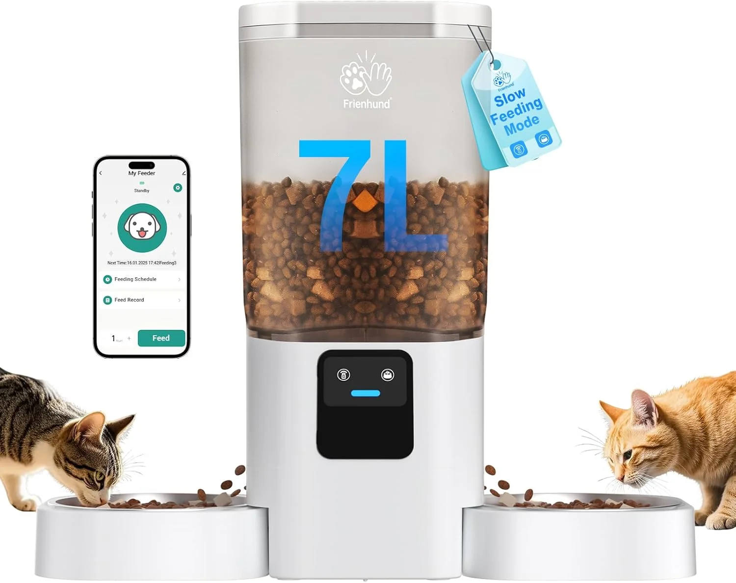 Automatic Cat Feeder with Slow Feed for 2 Cats 5G WiFi Automatic Dog Feeder with 7L Large Food Storage Cat Food Dispenser with Alexa for Multiple Pets Detachable for Easy Cleaning -29 Cup Pure